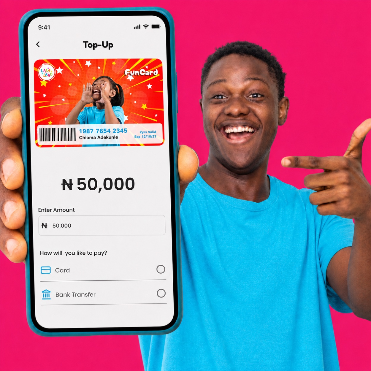 Customer topping up a Lala-Land FunCard on a phone